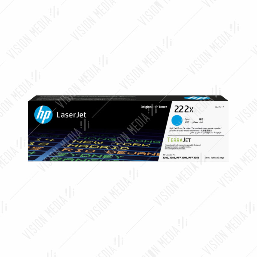 HP 222X HIGH YIELD CYAN LASERJET TONER CARTRIDGE (W2221X)