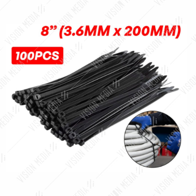 CABLE TIE 8" (200MM) BLACK (100PCS/PACK)